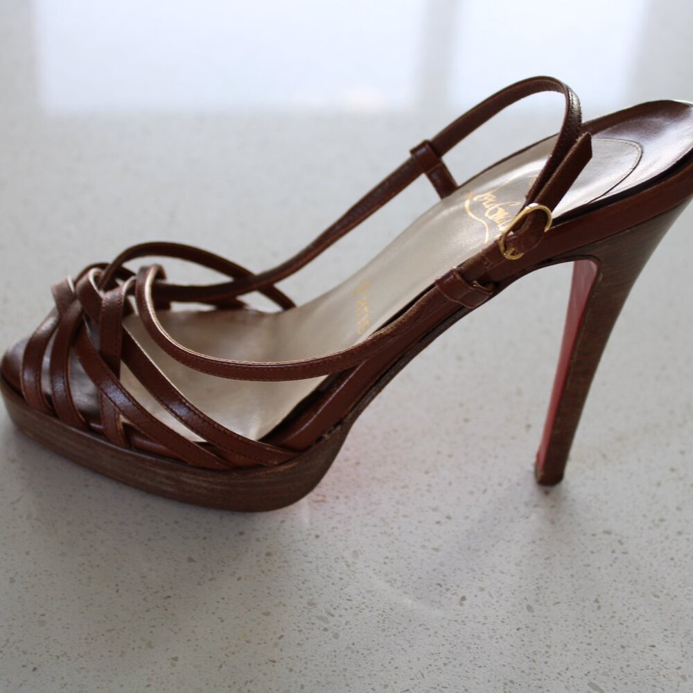Christian Louboutin Brown Strappy Leather High Heels - Picture 3 of 4